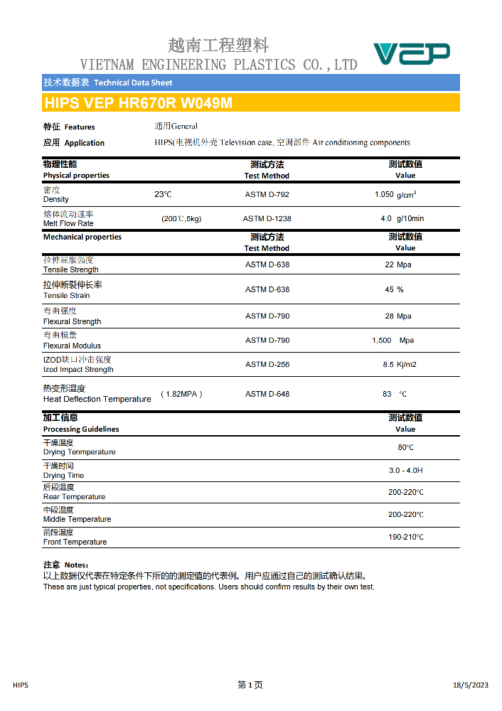 HIPS VEP HR670R W049M
